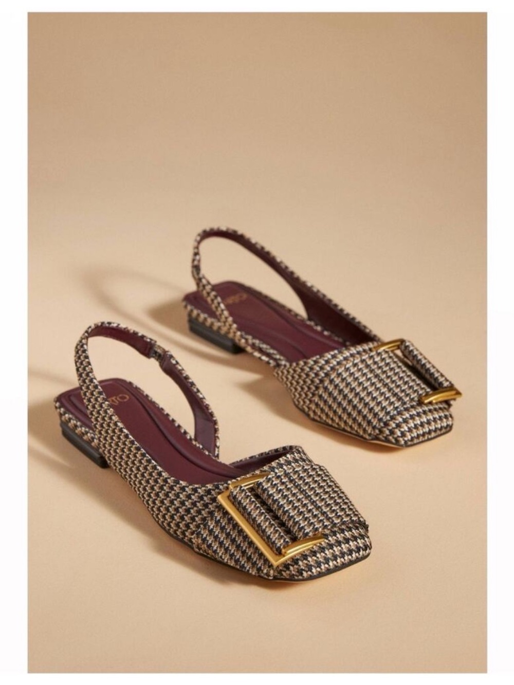 Sarto Tracy Slingback Flats Size 8.5 Houndstooth Buckle Preppy Classic Chic